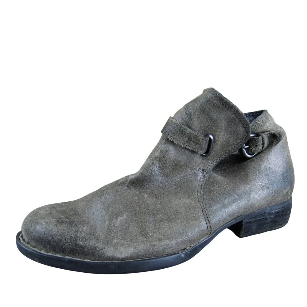 Born Women 8 Brown Suede Ankle Boots Buckle Strap‎ Low Heel Casual Comfort